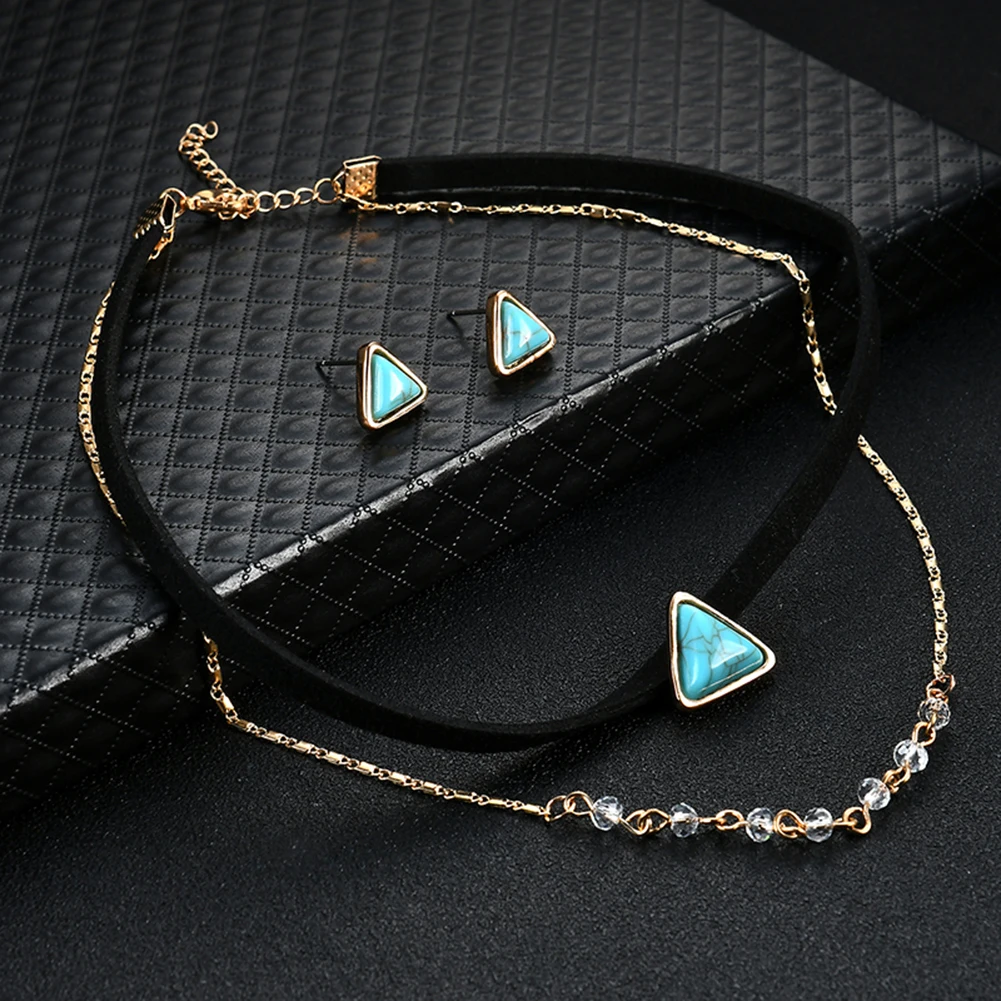 Retro Triangle Layered Choker Necklace Earrings Jewelry Set for Women | Украшения и аксессуары
