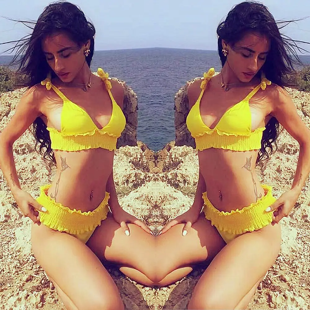 Сексуальные купальники женские бикини 2019 однотонные Лоскутные складные