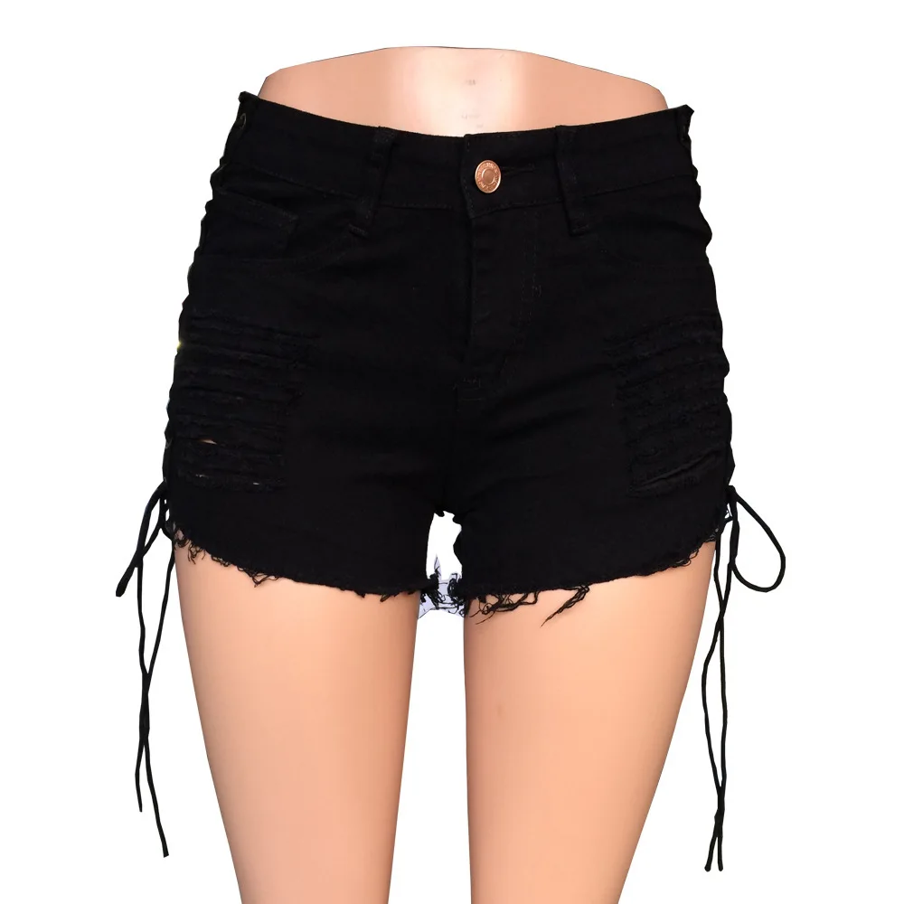 

Dilusoo Women Summer Shorts Denim Jeans pants Lace Up Holes Ripped Bandage Short jeans Elastic Pencil Pants hight street shorts