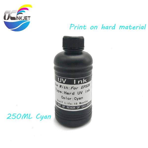 Ocinkjet 250 мл УФ чернила для Epson 1390 1400 1410 1430 1500W R280 R290 R330 L800 L180 для DX4 DX5 DX6 DX7 печатающая головка Жесткий и мягкий - Цвет: Cyan(Hard)