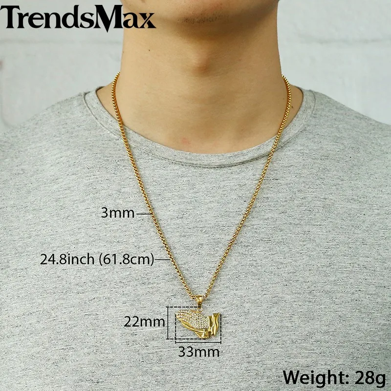 Trendsmax хип хоп молитвенная рука кулон ожерелье для мужчин из нержавеющей стали