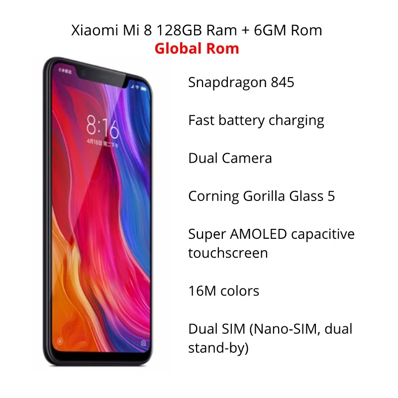 Глобальная версия Xiaomi Mi 8 6 ГБ 128 (новый и запечатанный)|Смартфоны| |