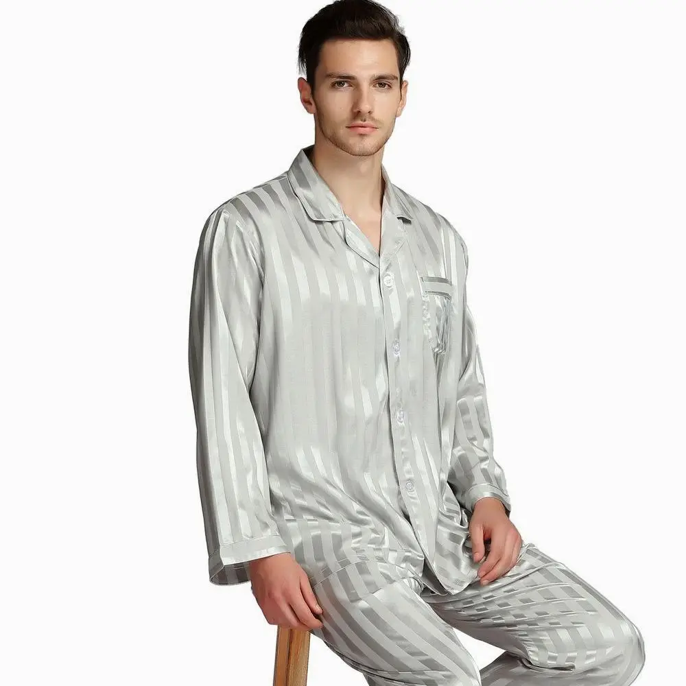 Мужской Шелковый Атласный пижамный комплект PJS Пижама для отдыха США M L XL 2XL 3XLL 4XL