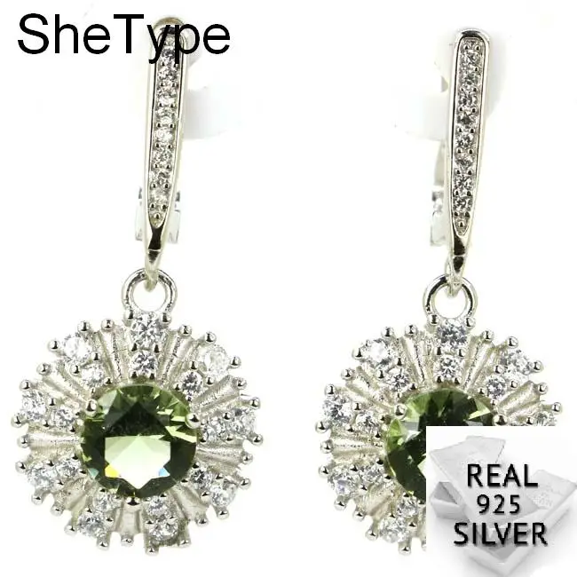 green amethyst 5,7 г Ravishing круглый настоящий красный рубин Париж Голубой Топаз Зеленый Аметист девушки серебро 925 пробы Серьги 33x15 мм - Цвет камня: green amethyst