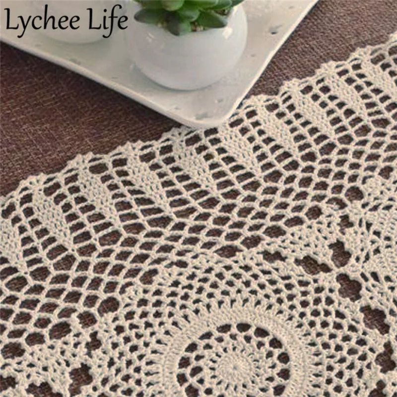 

88x40cm Floral Crochet Table Runner Cotton Lace Mesh Table Runners Chinese Style Home Hotel Banquet Table Decoration