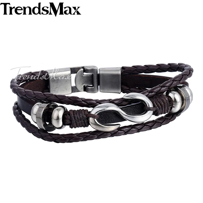 Trendsmax мужской кожаный браслет черный коричневый 3 нити цепочка кожаные браслеты