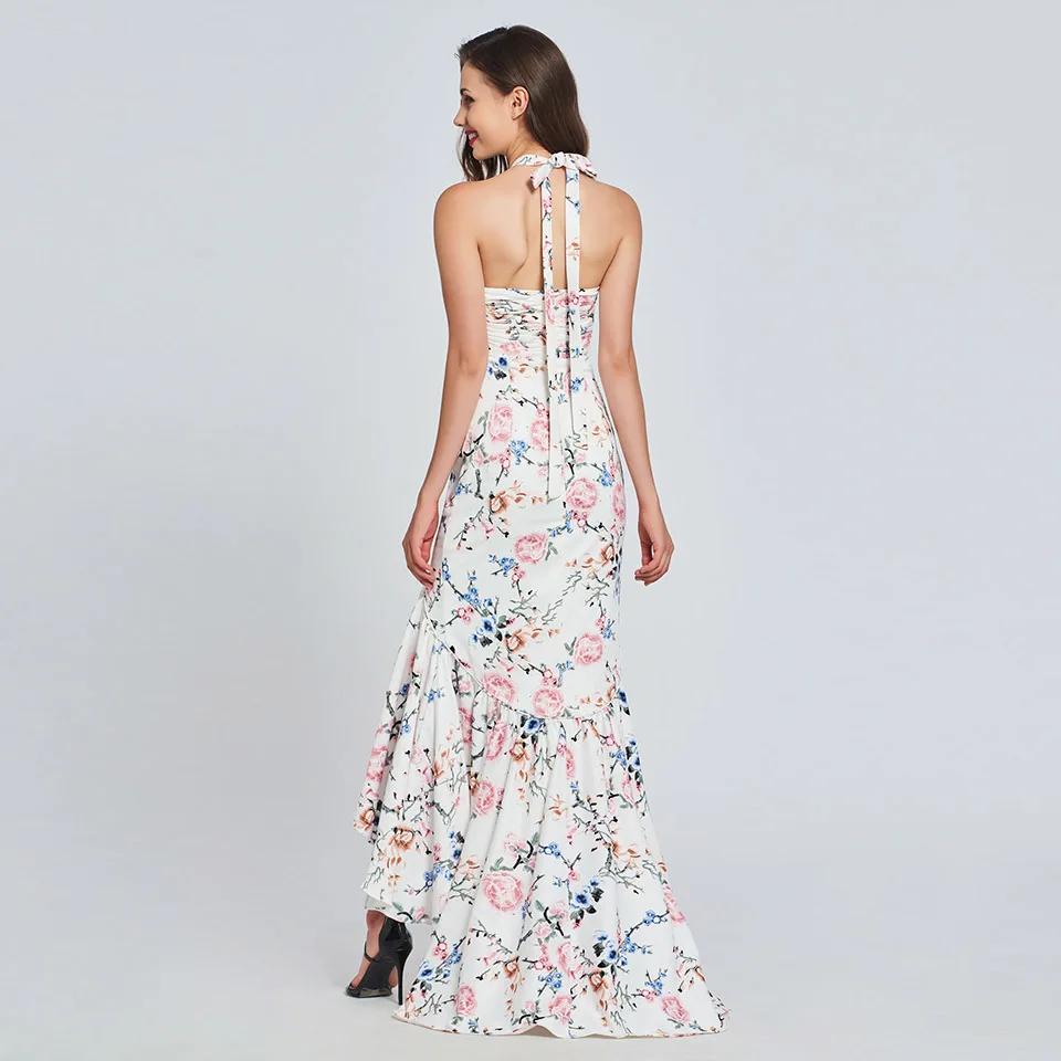 Платье Dressv Элегантное Длинное с лямкой на шее для выпускного бала принтом