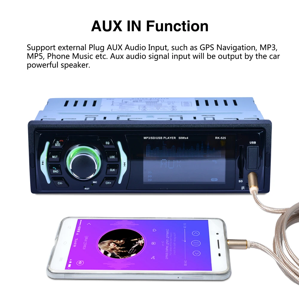 Автомобильный MP3-плеер светильник с фиксированной панелью 12 В USB AUX SD 32 ГБ 7 цветов |