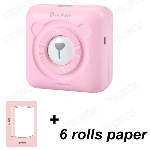 Pink 6 paper white Bluetooth фото Карманный принтер Note принтер студенческий учебный принтер - Цвет: Pink 6 paper white