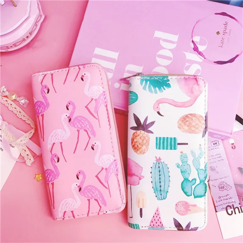 Модный длинный кошелек с принтом фламинго симпатичный клатч для девочек