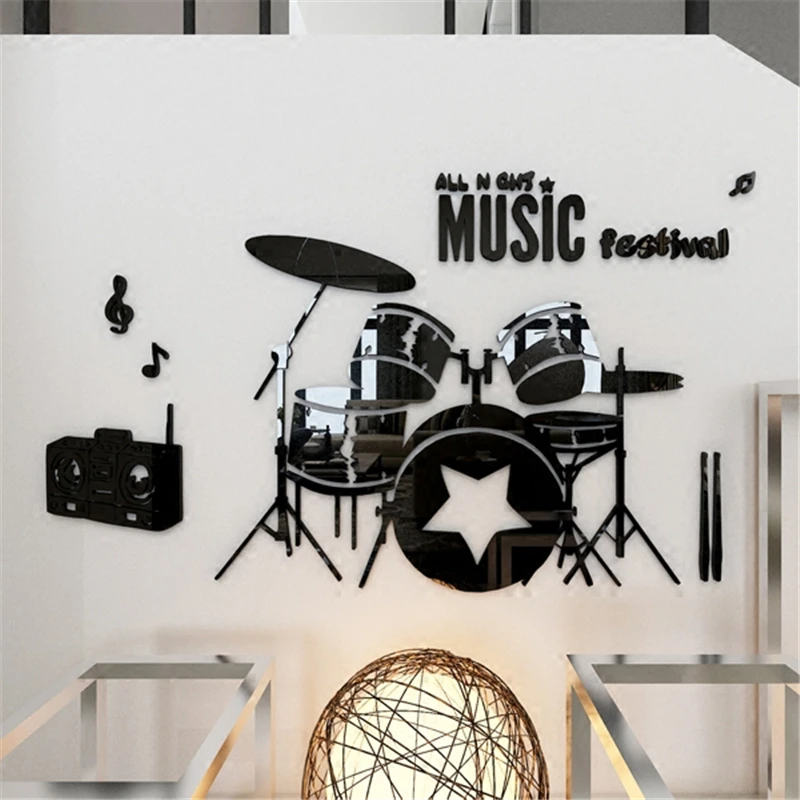 Shelf Drum 3d Acrylic Wall Stickers Children's Room Music Dance Classroom Background Wall Room Decoration Sticker Creative DIY