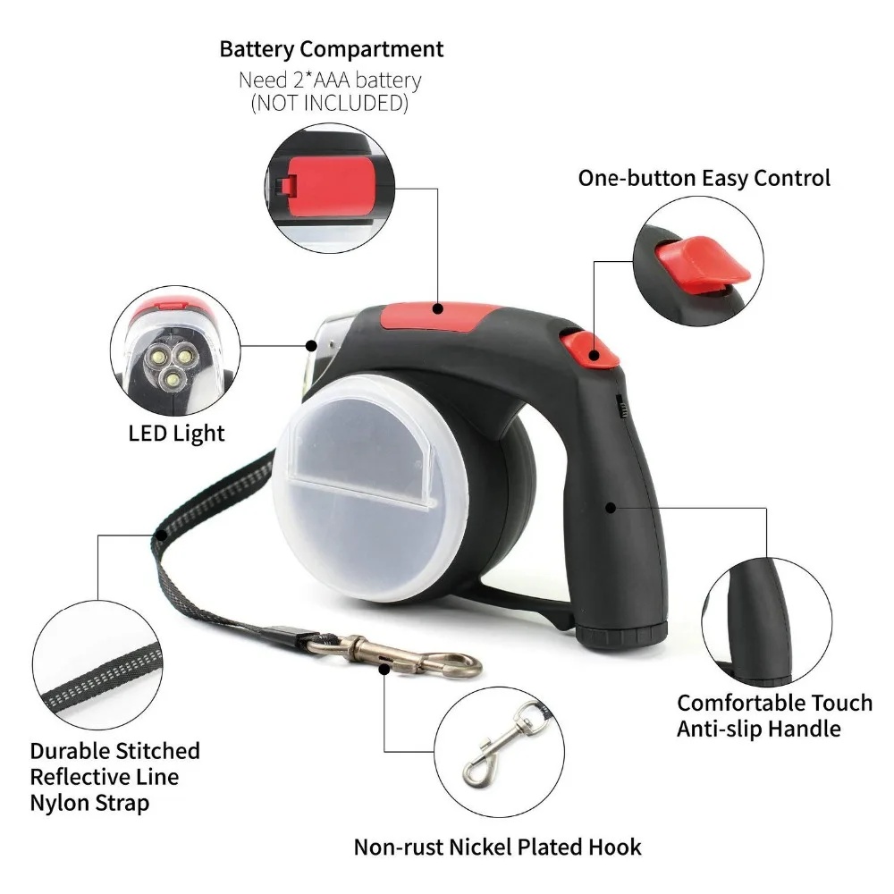Выдвижной Поводок для собак Светоотражающий размером до 66 фунтов светильник 3
