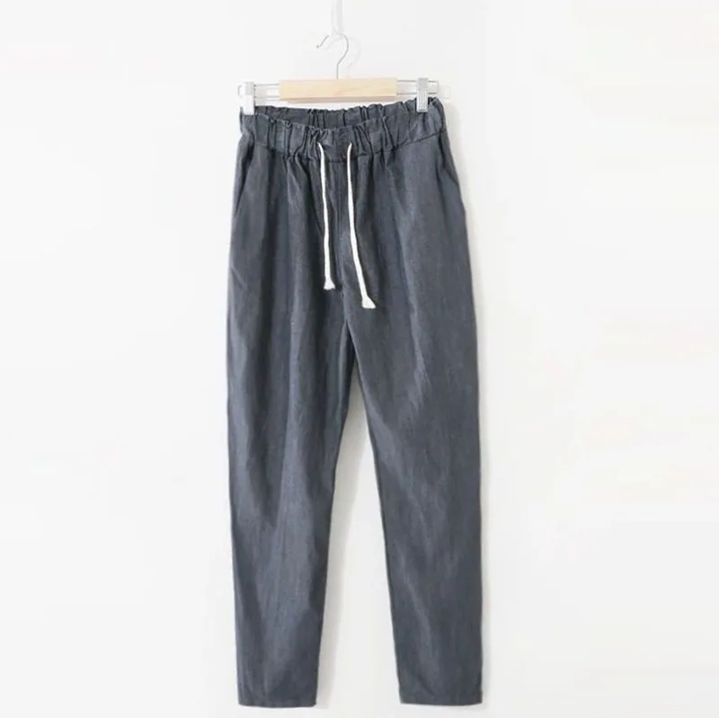 Obrix Loose Light Cotton Casual Style Female Pants Streetwear Sporty Regular Drawstring Elastic Waist Trousers For Everyday Wear - Цвет: Black Gray
