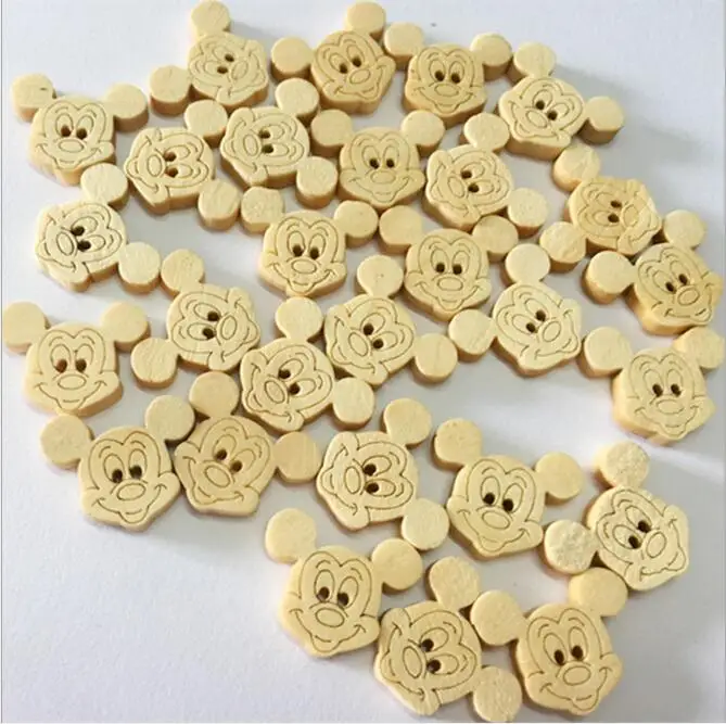 100 шт 2 см натуральный цвет милый мультфильм мышь отверстия деревянные Кнопки