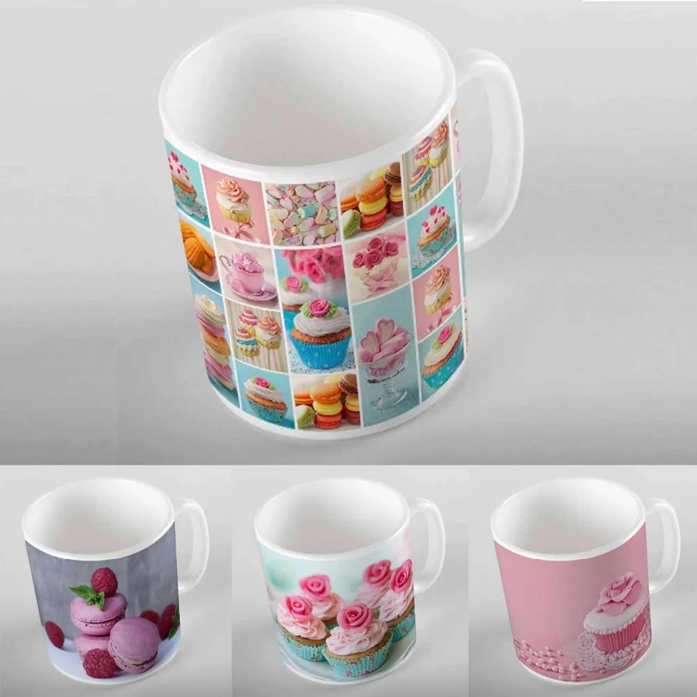 

Else Pink Blue Cupcakes Donut Macaroon 3D Digital Printing Modern Turkish Ceramic Porcelain Coffee Tea Milk Cup Mug