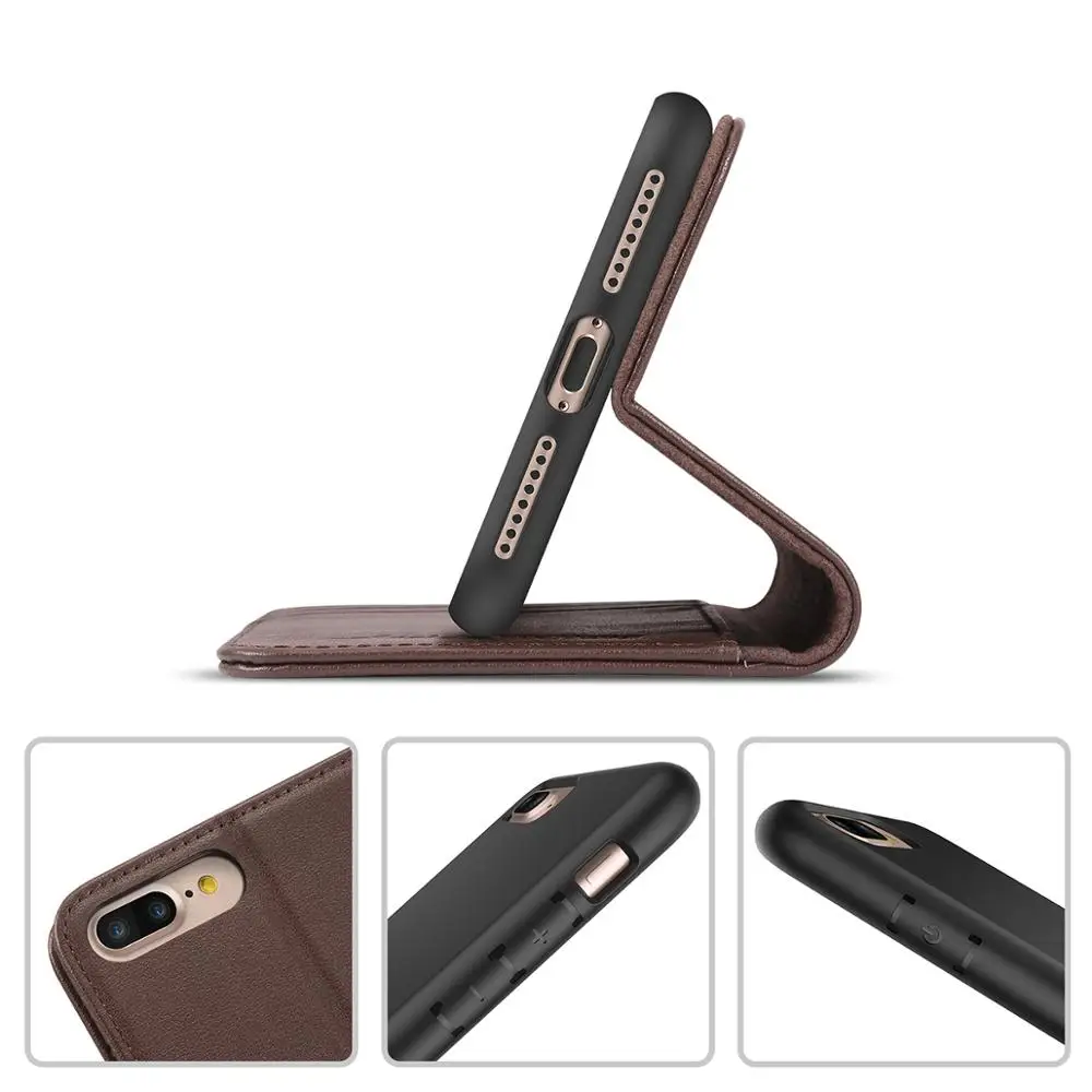 Бумажник SHIELDON чехол для iPhone 7 Plus/8 Plus с 【натуральной кожей отделением карты Kickstand