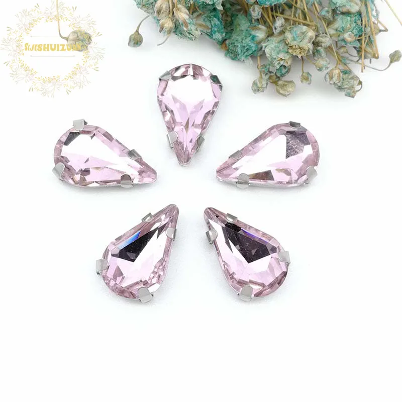 Free shipping! pink Water drop shape Glass Crystal sew on rhinestones with claw Diy Clothing accessories 8*13mm 5*8mm 6*10mm | Дом и сад