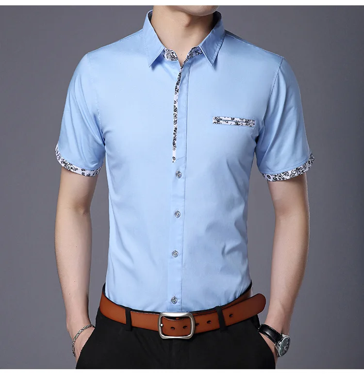 

Business temperament, self-cultivation, fashion, solid color, square collar, short sleeve, men's shirts, summer style