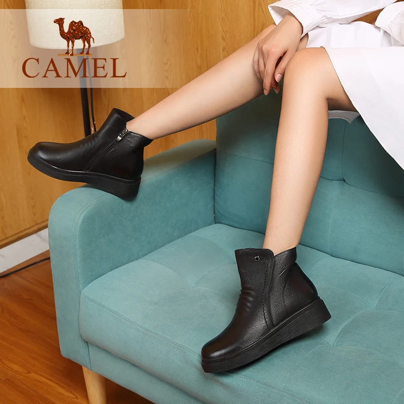 CAMEL Women Fashion Ankle Short Boots Genuine Leather Plush Casual For Ladies Med Platform Soft Booiest Girl | Обувь