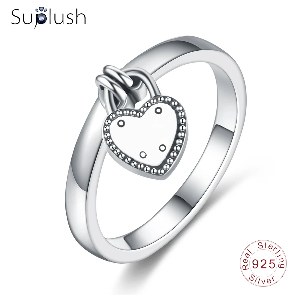 Suplush Hot Sale Genuine 925 Sterling Silver Ring Love Heart Lock For Women Jewelry Gift PSRI0146-B | Украшения и аксессуары