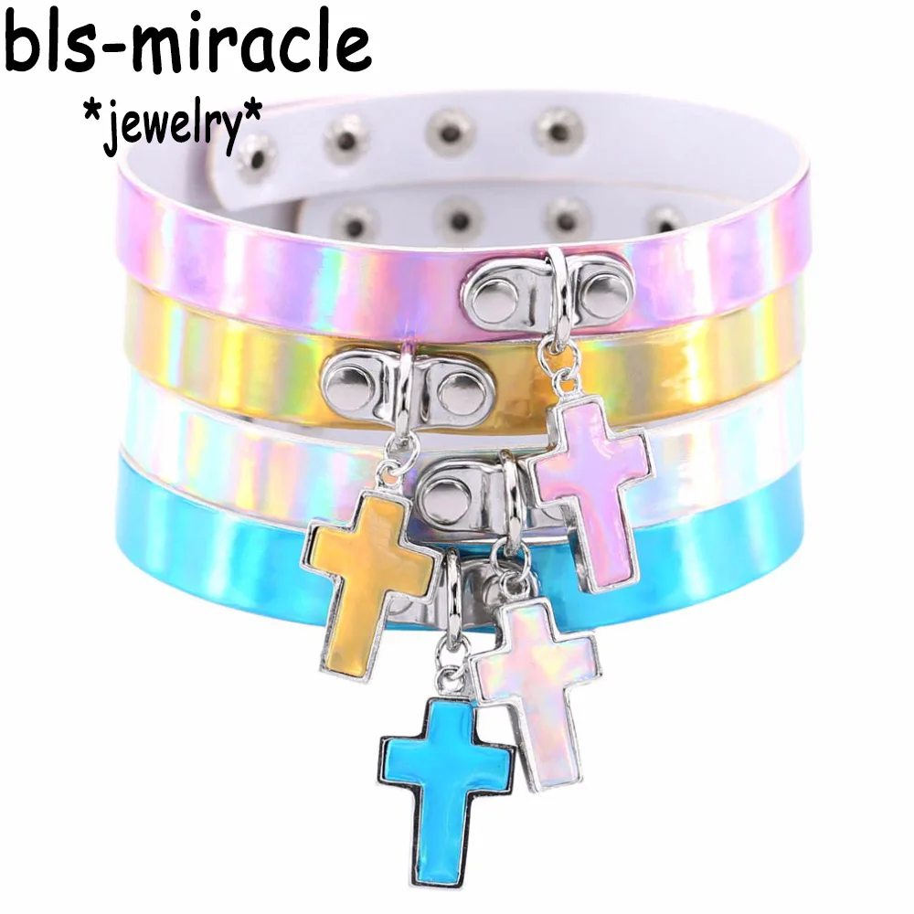 Bls-miracle винтажные ожерелья-Чокеры с крестом панк кожаное ожерелье подвеской