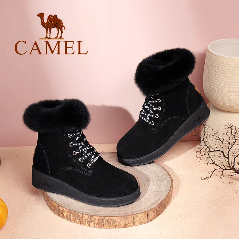 CAMEL/Новинка 2018 года меховые ботинки Зимние ботильоны на плоской подошве новые