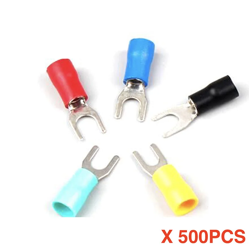 

500PCS SV1.25-3 Electrical Crimp Terminal block U-type Cold-pressed Pre Insulated Fork Wire Connector 22-16 AWG red blue Yellow