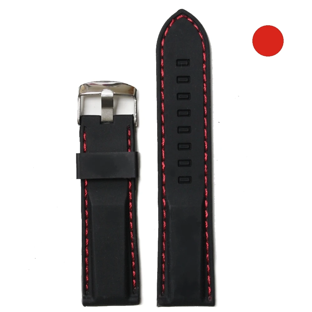 

24mm Sport Black Padded Silicone Ladies Watch Band Straps WB1021A24JB