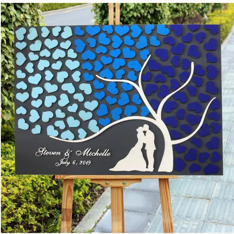 

Personalized Wedding Guest Book Rustic Custom Guest Books Sign Wedding Decoration Tree Hearts Newlyweds Wooden Guestbook