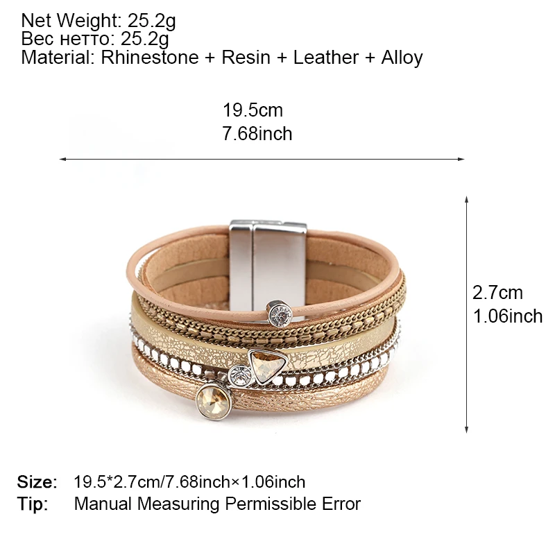 

Amorcome Multilayer Leather Bracelets for Women Trendy Rhinestone Crystal Charm Femme Wide Bracelets & Bangles Female Jewelry