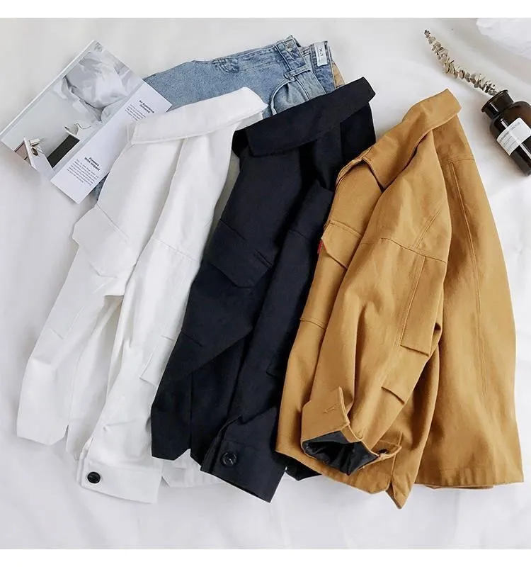 Obrix 2019 Female Autumn Spring Loose Casual Style Jacket Square Collar V Neck Full Sleeve Buttons Pockets Streetwear Jacket|Женские
