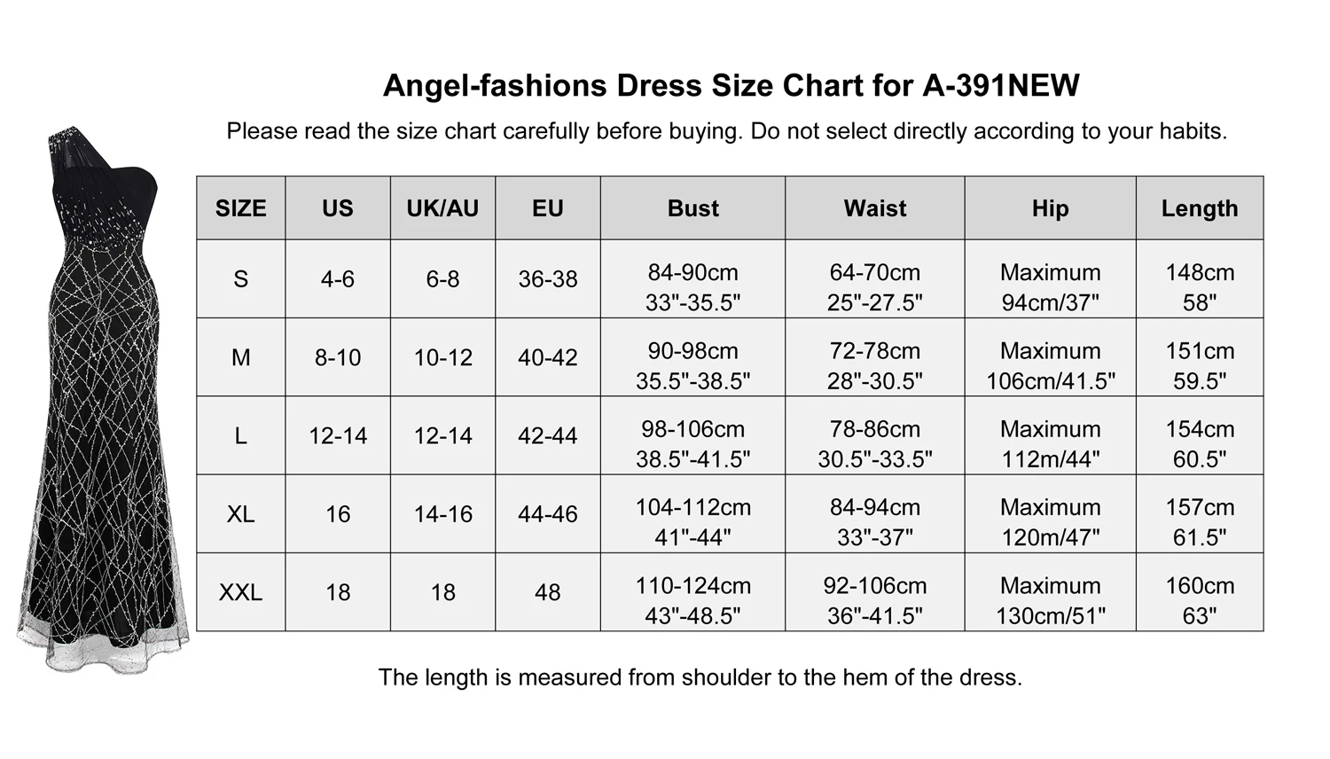 Angel-fashions Women's One Shoulder Evening Dresses Pleat Beading Sequin Mermaid Party Gown Black 391
