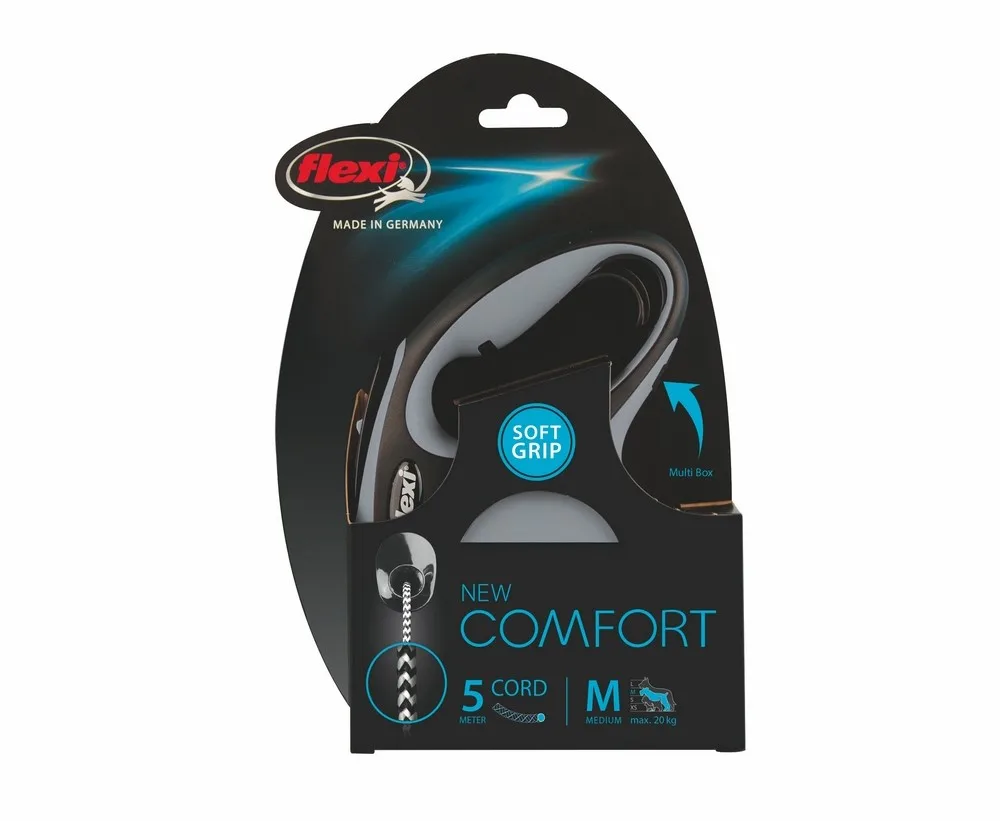 Поводок - рулетка Flexi для собак New Comfort M (до 20 кг) шнур 5 м. | Дом и сад