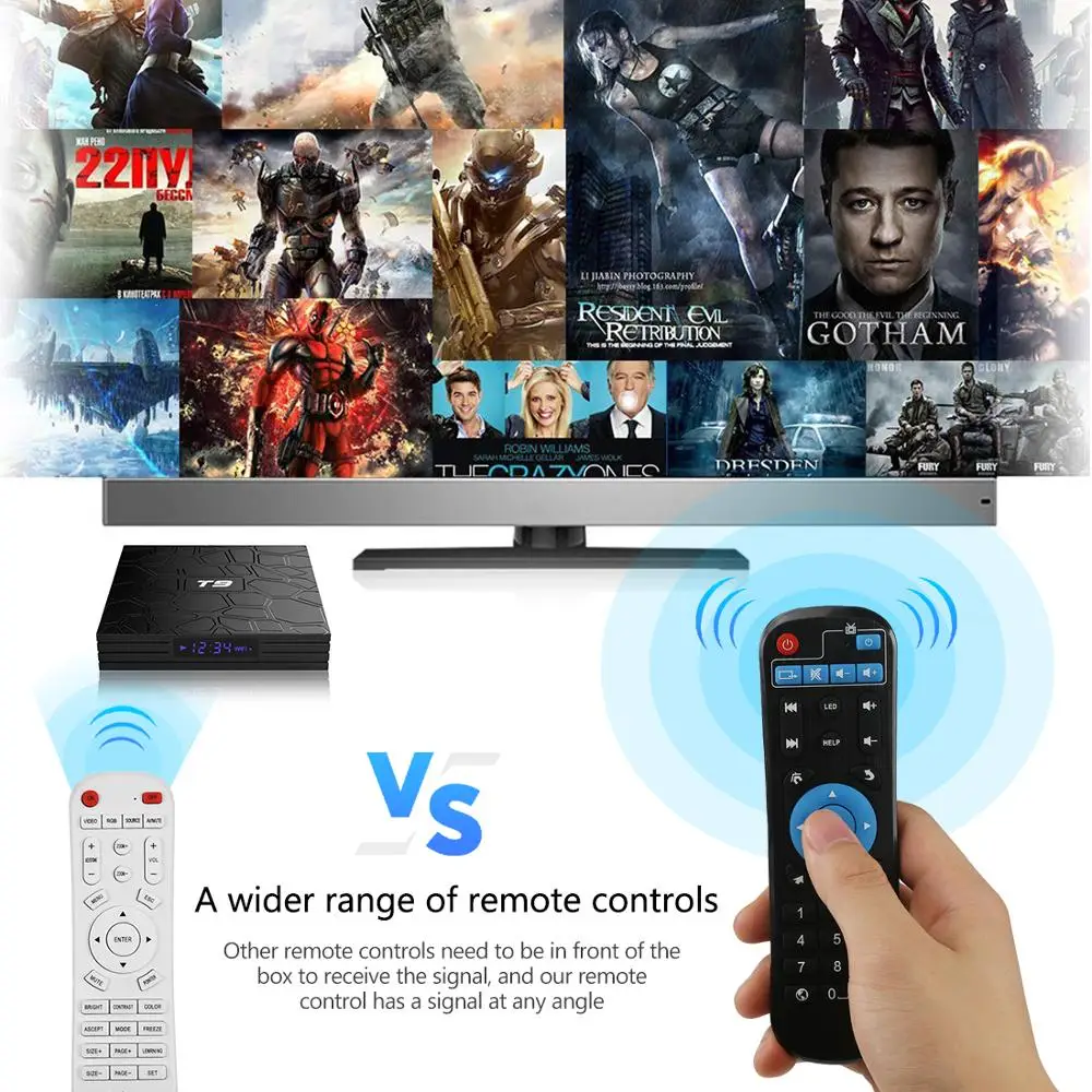 Новый ТВ бокс T9 Android 8 1 4GB64GB Rockchip RK3328 32G BT4.1 Wifi 1080 P H.265 4 K VP9 10 проигрыватель Google Smart set