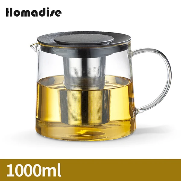 1000ml Homadise высокое боросиликатное стеклянный цветочный чайник тепловой фильтр внутренняя чай Комплект Прямо огонь горшок - Цвет: 1000ml