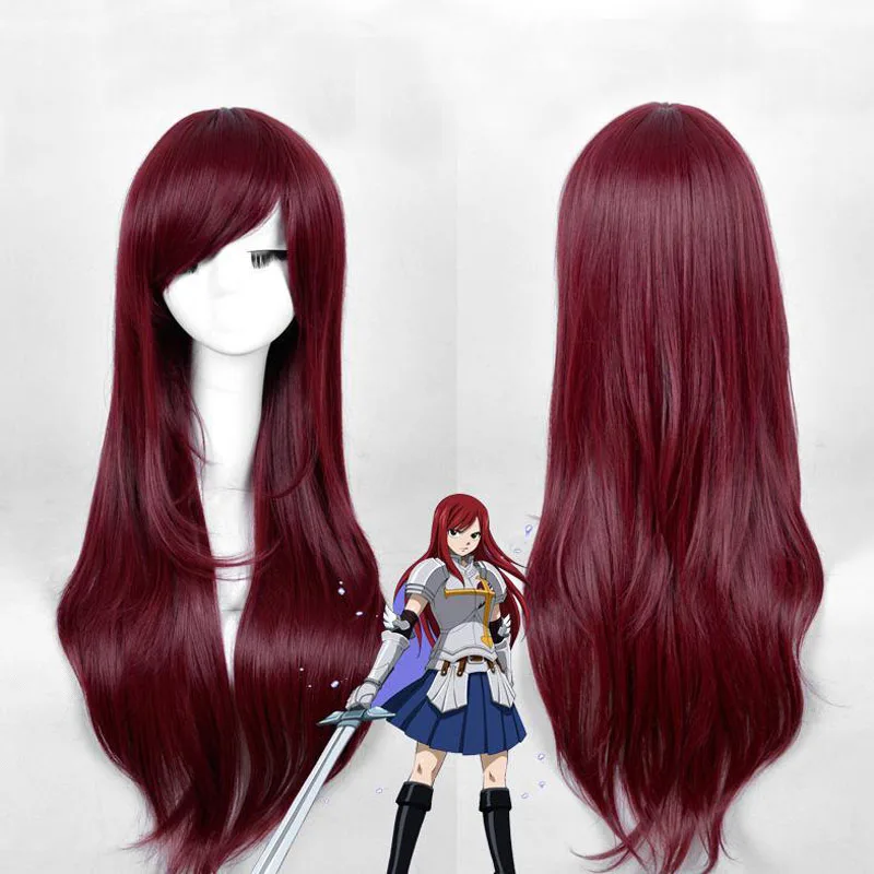 Горячая аниме Сказочный хвост косплей парик 40 ''длинные красные Erza Косплей