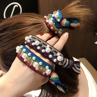 new winter woman simple rubber band with pearls hand beaded color bright thread knotting hair rope hair accessories