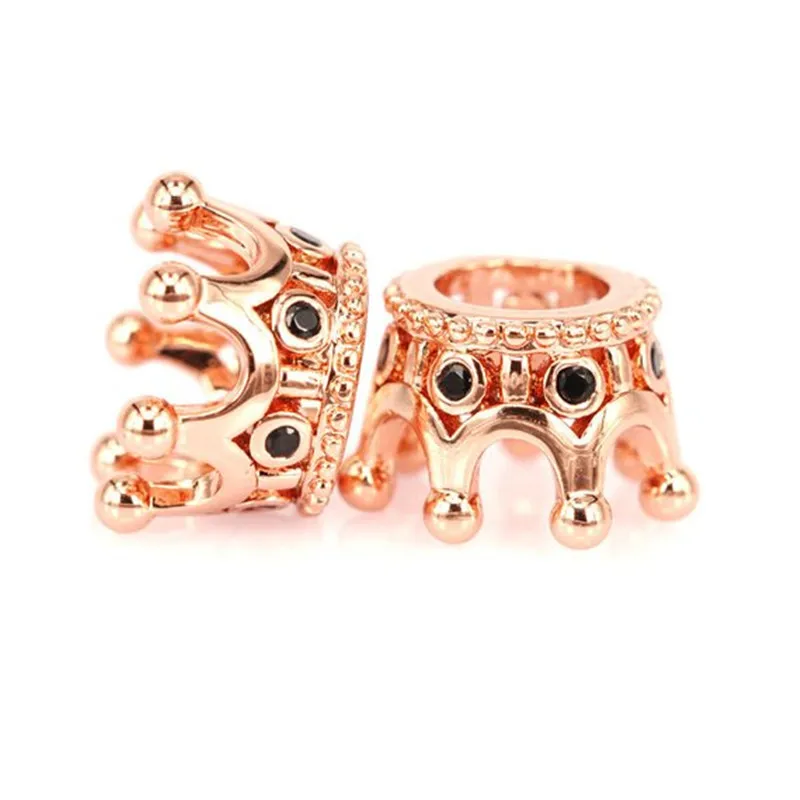 Бусины в форме короны черные бусины с микрозакрепкой из фианита черным