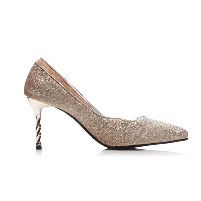 Золото slip on Женская обувь bling 2018 с острым закрытым носком Обувь на высоком каблуке