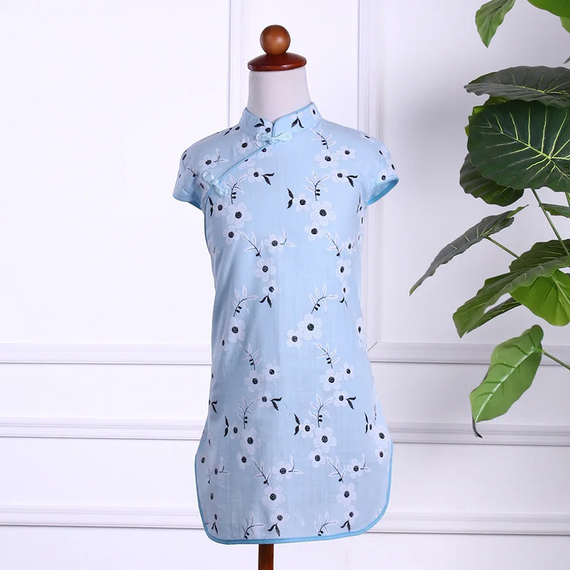 Traditional Chinese Qipao Dress for Photoshoot Summer Cotton Cheongsam Pattern Baby Girls Children Prom Look Floral Dresses | Детская