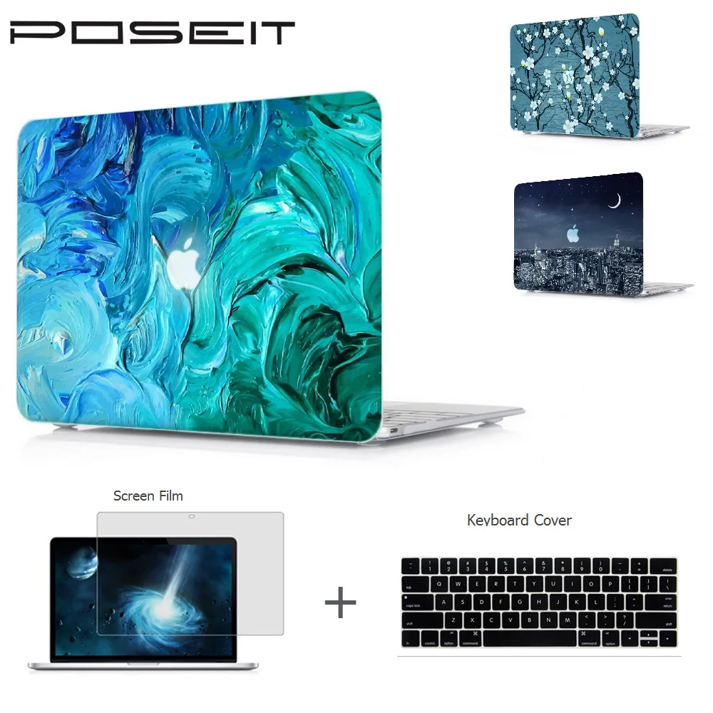 Защитный чехол для ноутбука POSEIT для Macbook Pro 15 A1707 с Touch Bar, 13 A1706/8 2016 Air, 11 12 Retina + защитная пленка на клавиатуру и экран.