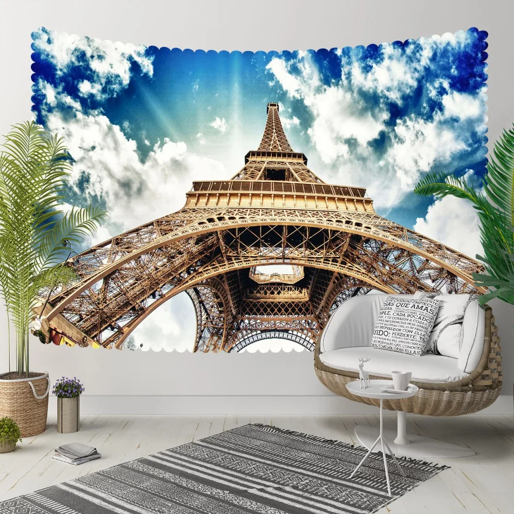 

Else Blue Sky White Clouds Brown Eiffel Tower Paris 3D Print Decorative Hippi Bohemian Wall Hanging Landscape Tapestry Wall Art