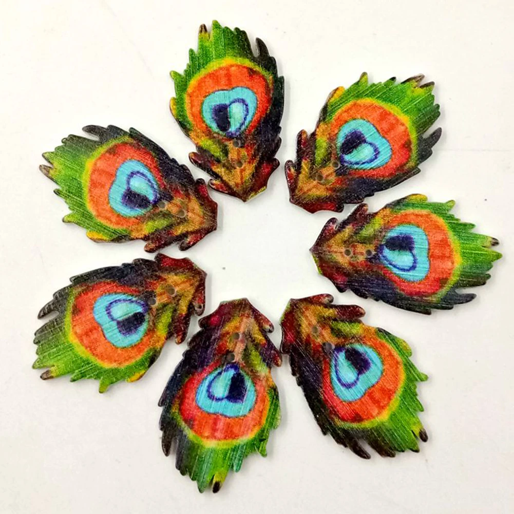 50 шт. Павлин Перо деревянный Пуговицы DIY Вышивание рукоделие Скрапбукинг Craft | Дом