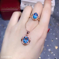 kjjeaxcmy boutique jewelry 925 sterling silver inlaid natural topaz gemstone female ring necklace pendant set support detection