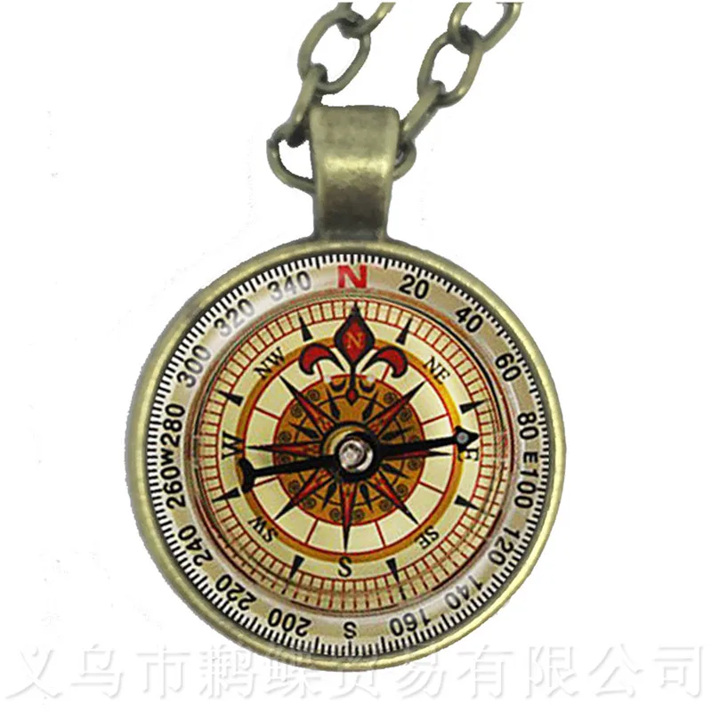 

Go In The Direction Of Your Dreams Compass Necklace Vintage Nautical Compass Pattern 25mm Round Glass Cabochon Sweater chain