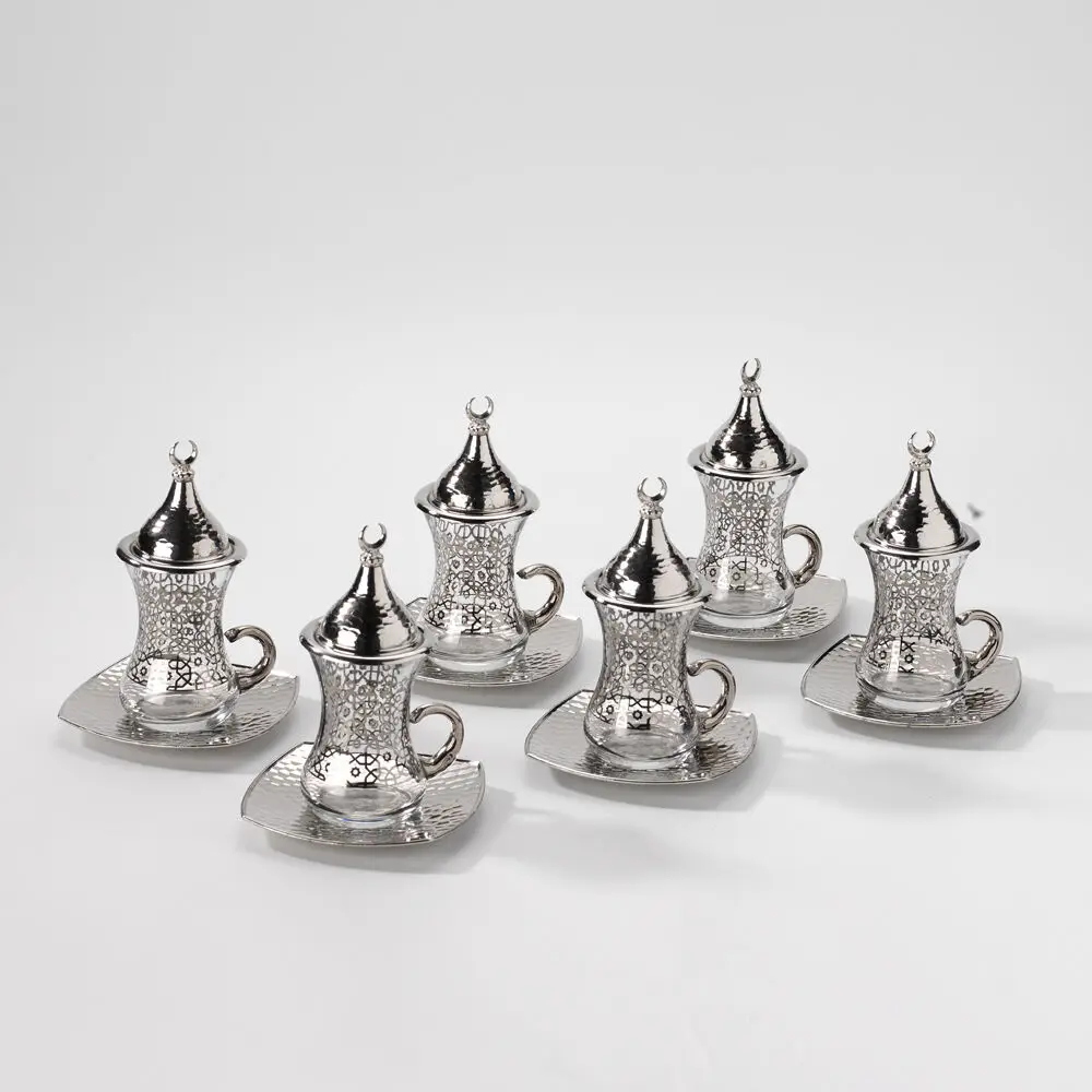 Турецкий чай стаканы Сервировочный набор 6 чашки чая блюдца ручной работы медная