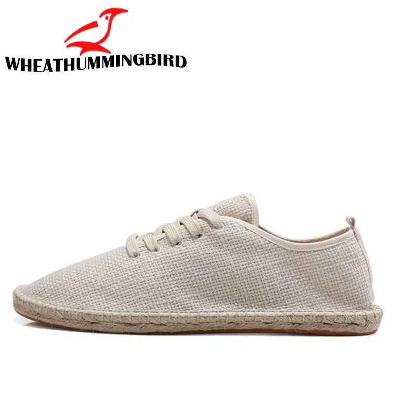 Men Canvas Shoes Breathable Men's Loafers Slip On Solid Black White Hemp Wrap Mens Espadrilles Fisherman LA-26 | Обувь