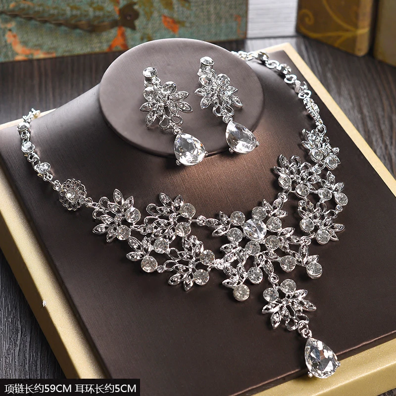 Strass Coroas e Tiaras de Cabelo Joias Conjuntos Colar Brincos Cor Branca головные уборы Nupcial Acessorios Para A