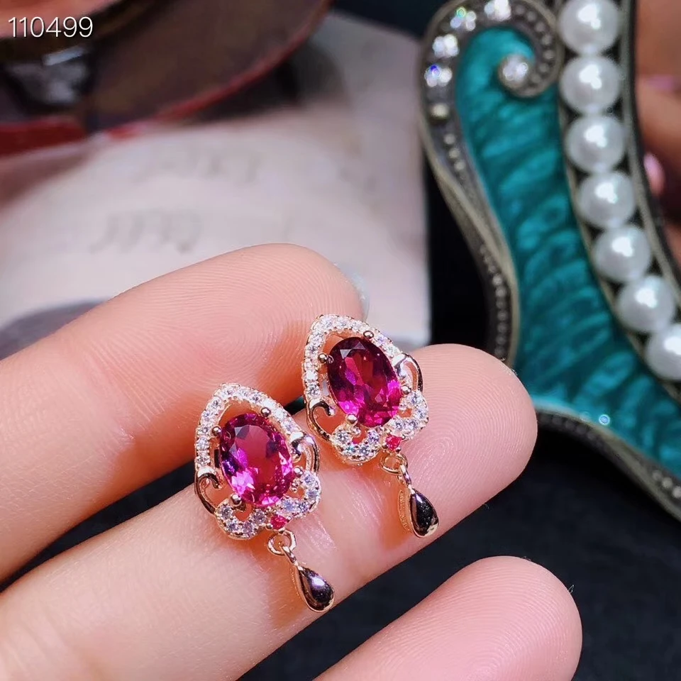 

KJJEAXCMY fine jewelry 925 Silver-inlaid Natural Magnesium Aluminum Garnet Jewelry Necklace Ear Nail Set Support Detection