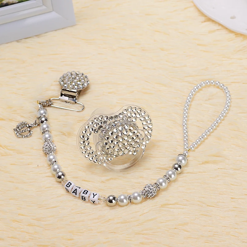 MIYOCAR Персонализированные-любое имя Bling Серебряный горный хрусталь соска цепь/соска зажимы/зажим для пустышки/зажим для прорезывателя/держатель соска